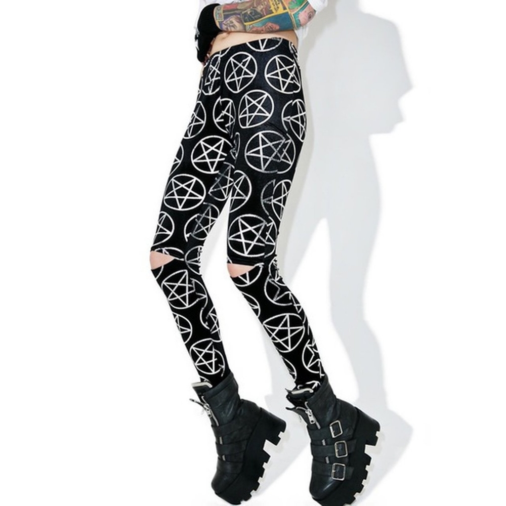Killstar silver pentagram velvet leggings
